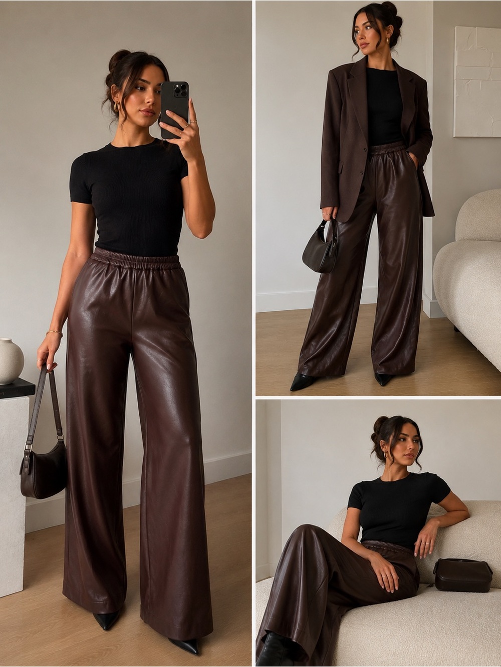 Aritzia Babaton Faux Leather Wide-Leg Pull-On Pants – Chocolate Brown (2XS)